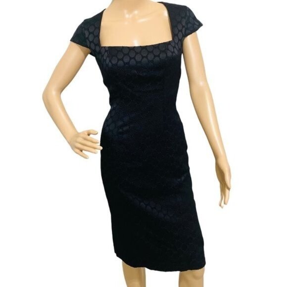 Nine West Cap Sleeves Black Textured Knee Length Party Sheath Cocktail D… - Picture 1 of 12